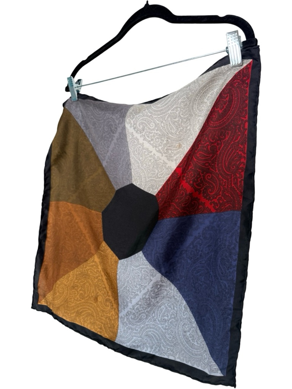 Vtg 18" Ashear Nine Colors Block Print Italy Silk Pocket Square Scarf Kerchief